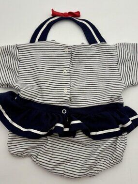 Vintage Baby Dior Romper Girls 18-24M Blue Striped Nautical Skirted One Piece